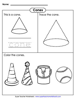 Cone: Trace & Color Free Solid Shapes Worksheet