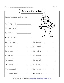 Word Scramble (C-21) Spelling C Worksheet