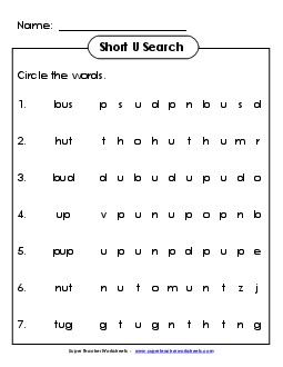 Short U: Horizontal Word Hunt Phonics Worksheet