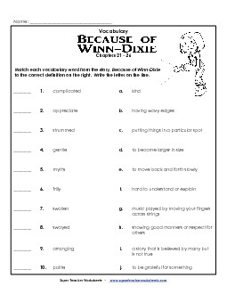 Vocab. for Chapters 21-26 Book Because Of Winn Dixie Worksheet