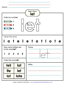 Worksheet 4: Let Free Sight Words Individual Worksheet