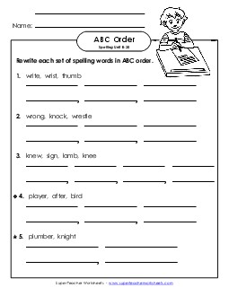 ABC Order - Word Sets (B-30) Spelling B Worksheet