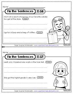 Fix the Sentences E-56 through E-60 Worksheet