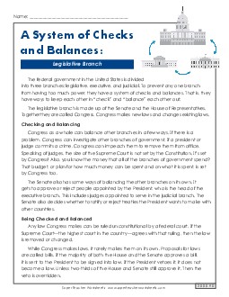 Legislative Branch (Reading Passage & Questions) 5th Grade Reading Comprehension 5th Grade Social Studies Worksheet