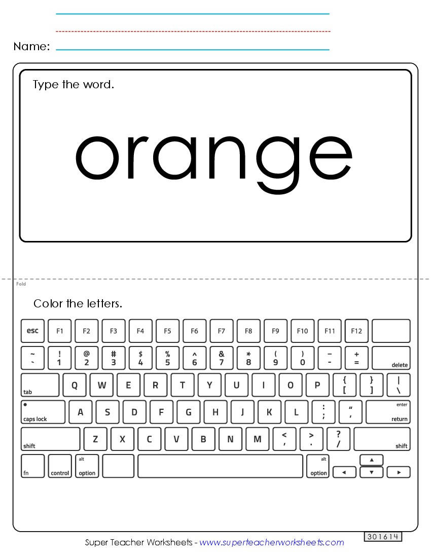 Type the Word: Orange Sight Words Individual Worksheet