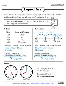 Elapsed Time (Beginner)  Free Worksheet