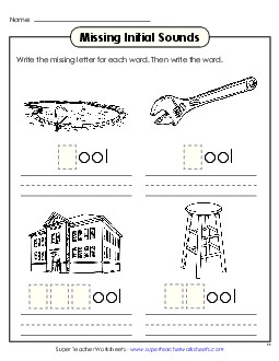 Missing Initial Sounds (-ool) Word Families Worksheet