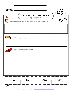 Make a Sentence Cut and Glue (Unit 3) Sight Words Worksheet