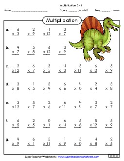 Drill: Basic Facts 0-6 (B) Multiplication Worksheet