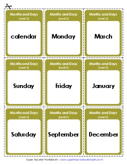 Flashcards (C-Months and Days)  Spelling C Worksheet