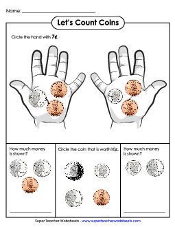 Let\'s Count Coins (Basic) Free Counting Money Worksheet