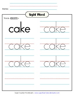 Trace the Word: Cake Sight Words Individual Worksheet