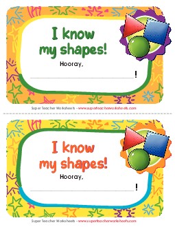 I Know My Shapes! Award Awards Worksheet