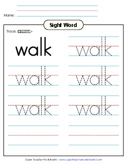 Trace the Word: Walk Sight Words Individual Worksheet