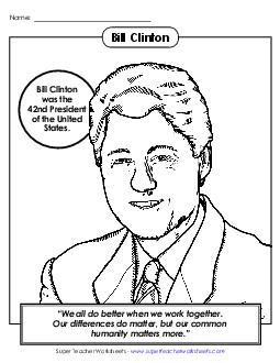 President #42: Clinton Coloring Page Presidents Worksheet