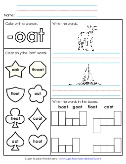 Worksheet 1 (-oat Words) Word Families Worksheet