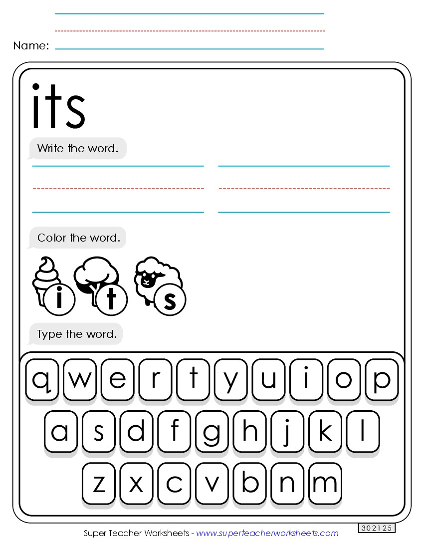 Write, Color, Type: Its Sight Words Individual Worksheet