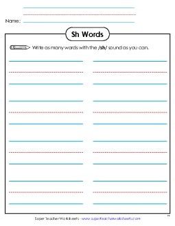 Phonics Brainstorm (SH Words) Phonics Digraphs Worksheet