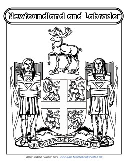 NL Coat of Arms (Black & White) Canada Worksheet