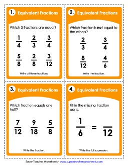 Equivalent Fractions: Task Cards Worksheet