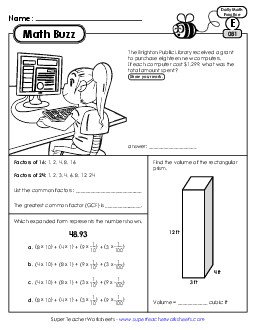 Math Buzz: Week 17 Worksheets 81 through 85 Daily Math Review Worksheet