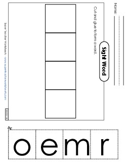 Large Cut-and-Glue: More Sight Words Individual Worksheet