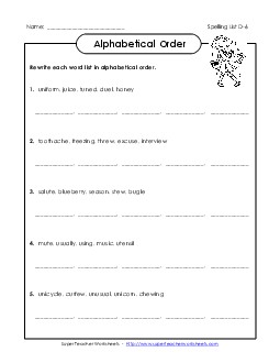 Alphabetical Order (D-6) Spelling D Worksheet