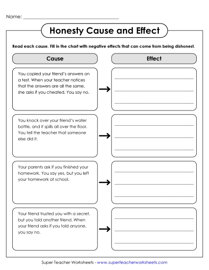 New Honesty Cause & Effect Chart Worksheet New Honesty Cause & Effect Chart Worksheet