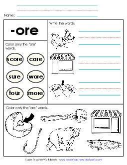 Worksheet 2 (-ore Words) Word Families Worksheet