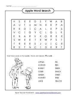 Apples Wordsearch Worksheet