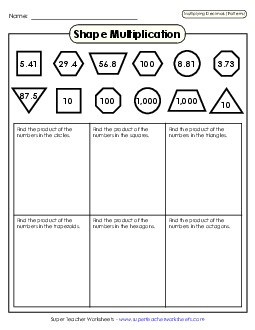 Shape Multiplication (Decimal Patterns) Multiplying Decimals Worksheet