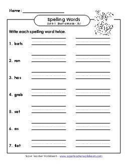 Write Twice (B-1) Free Spelling B Worksheet