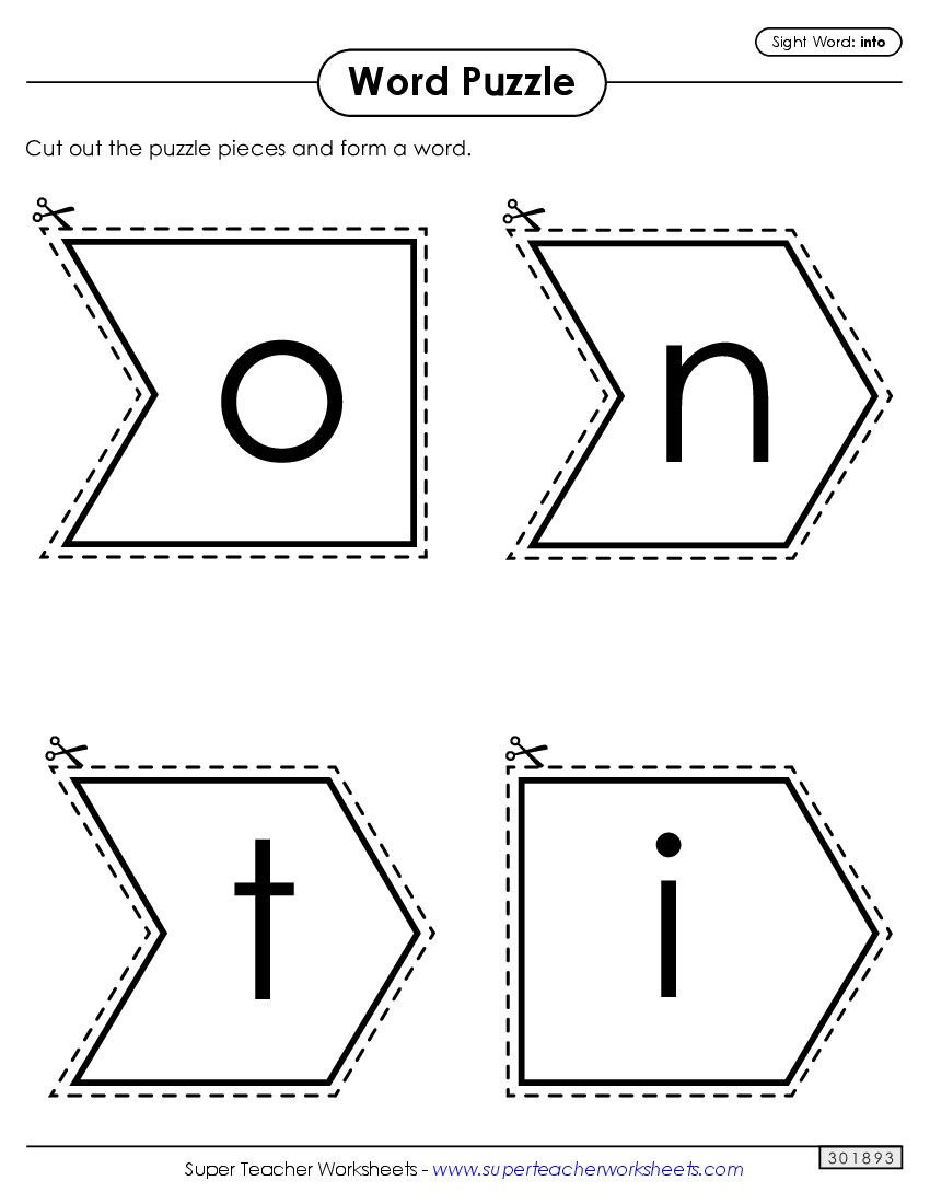 Word Puzzle: Into Sight Words Individual Worksheet