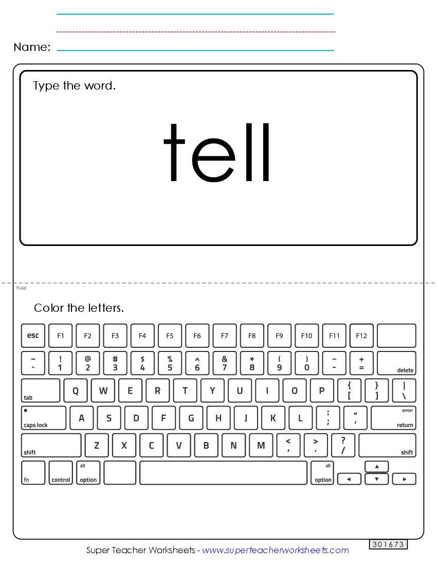 Type the Word: Tell Sight Words Individual Worksheet