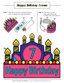 Birthday Crown: Age 7 (Full Color) Worksheet