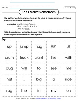 Let\'s Make Sentences: Short U Words Phonics Long Short U Worksheet