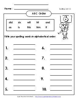 ABC Order - Write (A-3) Spelling A Worksheet