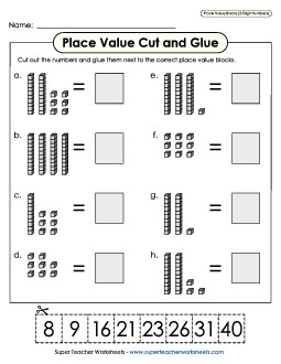 Place Value Cut and Glue (2-Digit) Worksheet