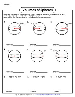 Calculate Volumes of Spheres Worksheet