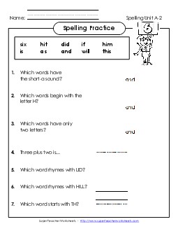 Spelling Practice (A-3) Spelling A Worksheet