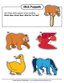 Brown Bear Stick Puppets Picture Book Brown Bear Worksheet