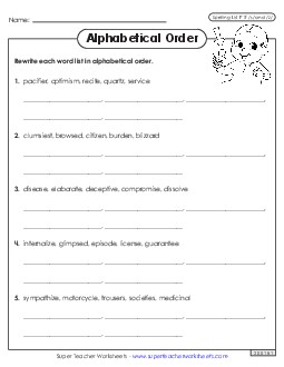 Alphabetical Order Worksheet (F-5) Spelling F Worksheet