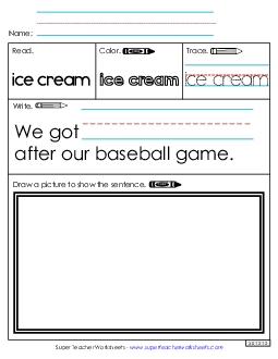 Worksheet 3: Ice Cream Sight Words Individual Worksheet