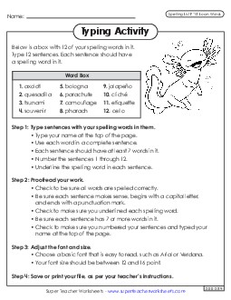 Typing Sentences (F-15) Spelling F Worksheet