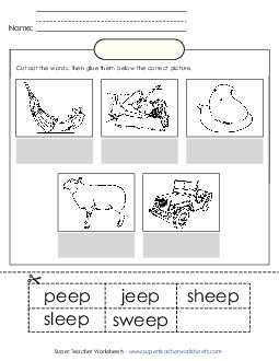 Cut and Glue (-eep) Word Families Worksheet