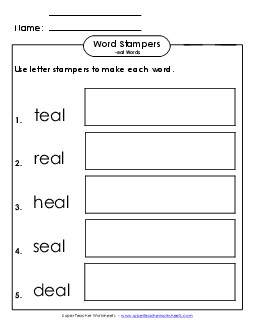 Letter Stampers Activity (-eal Words)  Word Families Worksheet