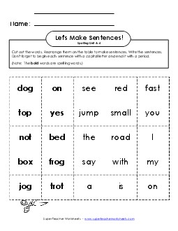 Let\'s Build Sentences (A-4) Spelling A Worksheet