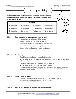 Typing Sentences (D-18) Spelling D Worksheet