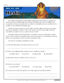 Greek Gods Series: Hestia Reading Comprehension Reading Comp Short Worksheet