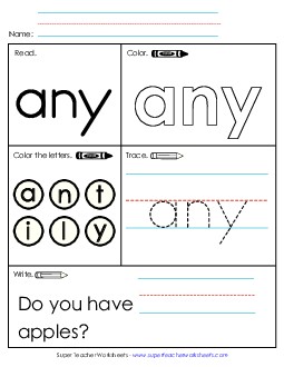 Worksheet 1: Any Sight Words Individual Worksheet